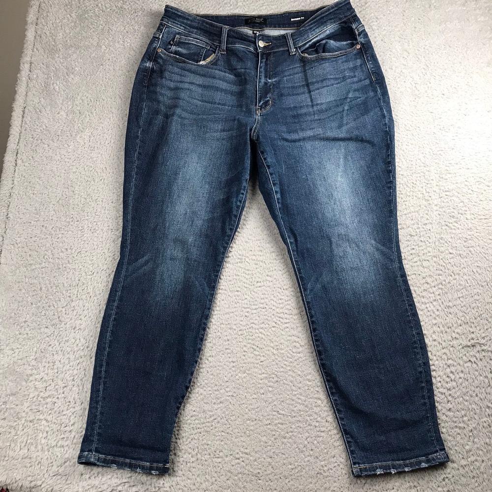 Judy Blue Boyfriend Jeans Women 18W (38x29) Dark Wash Distressed Hem High Rise